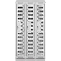 Clean Line Lockers, Bank of 3, 36" x 18" x 82", Steel, Grey, Rivet (Assembled), Perforated Moffatt Supply & Specialties
