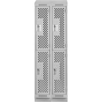 Clean Line Lockers, 2 -tier, Bank of 2, 24" x 18" x 82", Steel, Grey, Rivet (Assembled), Perforated Moffatt Supply & Specialties