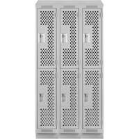 Clean Line Lockers, 2 -tier, Bank of 3, 36" x 12" x 82", Steel, Grey, Rivet (Assembled), Perforated Moffatt Supply & Specialties