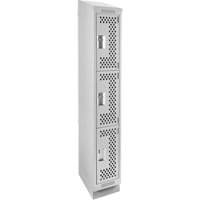 Clean Line Lockers, 3 -tier, 12" x 18" x 82", Steel, Grey, Rivet (Assembled), Perforated Moffatt Supply & Specialties