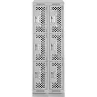 Clean Line Lockers, 3 -tier, Bank of 2, 24" x 18" x 82", Steel, Grey, Rivet (Assembled), Perforated Moffatt Supply & Specialties