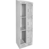 Clean Line Lockers, 3 -tier, Bank of 2, 24" x 18" x 82", Steel, Grey, Rivet (Assembled), Perforated Moffatt Supply & Specialties