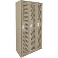Clean Line Lockers, Bank of 3, 36" x 12" x 72", Steel, Beige, Rivet (Assembled), Perforated Moffatt Supply & Specialties
