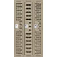 Clean Line Lockers, Bank of 3, 36" x 12" x 72", Steel, Beige, Rivet (Assembled), Perforated Moffatt Supply & Specialties