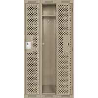 Clean Line Lockers, Bank of 3, 36" x 12" x 72", Steel, Beige, Rivet (Assembled), Perforated Moffatt Supply & Specialties