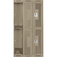 Clean Line Lockers, 2 -tier, Bank of 3, 36" x 12" x 72", Steel, Beige, Rivet (Assembled), Perforated Moffatt Supply & Specialties