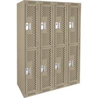 Clean Line Lockers, 2 -tier, Bank of 4, 48" x 12" x 72", Steel, Beige, Rivet (Assembled), Perforated Moffatt Supply & Specialties