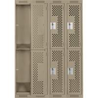 Clean Line Lockers, 2 -tier, Bank of 4, 48" x 12" x 72", Steel, Beige, Rivet (Assembled), Perforated Moffatt Supply & Specialties