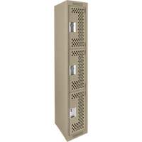 Clean Line Lockers, 3 -tier, 12" x 12" x 72", Steel, Beige, Rivet (Assembled), Perforated Moffatt Supply & Specialties