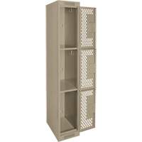 Clean Line Lockers, 3 -tier, 12" x 12" x 72", Steel, Beige, Rivet (Assembled), Perforated Moffatt Supply & Specialties