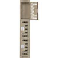 Clean Line Lockers, 3 -tier, 12" x 12" x 72", Steel, Beige, Rivet (Assembled), Perforated Moffatt Supply & Specialties