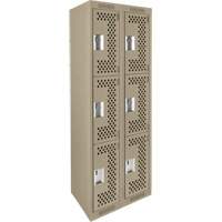 Clean Line Lockers, 3 -tier, Bank of 2, 24" x 12" x 72", Steel, Beige, Rivet (Assembled), Perforated Moffatt Supply & Specialties