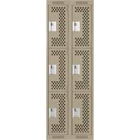Clean Line Lockers, 3 -tier, Bank of 2, 24" x 12" x 72", Steel, Beige, Rivet (Assembled), Perforated Moffatt Supply & Specialties