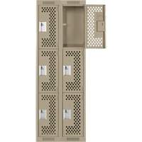Clean Line Lockers, 3 -tier, Bank of 2, 24" x 12" x 72", Steel, Beige, Rivet (Assembled), Perforated Moffatt Supply & Specialties