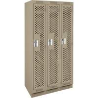 Clean Line Lockers, Bank of 3, 36" x 15" x 76", Steel, Beige, Rivet (Assembled), Perforated Moffatt Supply & Specialties