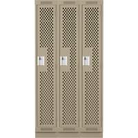 Clean Line Lockers, Bank of 3, 36" x 15" x 76", Steel, Beige, Rivet (Assembled), Perforated Moffatt Supply & Specialties