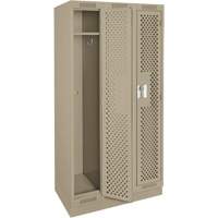 Clean Line Lockers, Bank of 3, 36" x 15" x 76", Steel, Beige, Rivet (Assembled), Perforated Moffatt Supply & Specialties