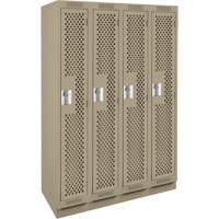 Clean Line Lockers, Bank of 4, 48" x 15" x 76", Steel, Beige, Rivet (Assembled), Perforated Moffatt Supply & Specialties