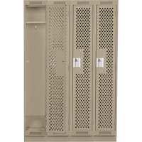 Clean Line Lockers, Bank of 4, 48" x 15" x 76", Steel, Beige, Rivet (Assembled), Perforated Moffatt Supply & Specialties