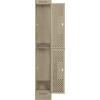 Clean Line Lockers, 2 -tier, 12" x 18" x 76", Steel, Beige, Rivet (Assembled), Perforated Moffatt Supply & Specialties