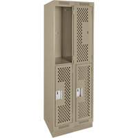 Clean Line Lockers, 2 -tier, Bank of 2, 24" x 12" x 76", Steel, Beige, Rivet (Assembled), Perforated Moffatt Supply & Specialties