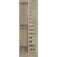 Clean Line Lockers, 2 -tier, Bank of 2, 24" x 12" x 76", Steel, Beige, Rivet (Assembled), Perforated Moffatt Supply & Specialties