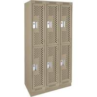 Clean Line Lockers, 2 -tier, Bank of 3, 36" x 18" x 76", Steel, Beige, Rivet (Assembled), Perforated Moffatt Supply & Specialties