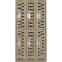 Clean Line Lockers, 2 -tier, Bank of 3, 36" x 18" x 76", Steel, Beige, Rivet (Assembled), Perforated Moffatt Supply & Specialties