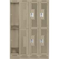 Clean Line Lockers, 2 -tier, Bank of 4, 48" x 18" x 76", Steel, Beige, Rivet (Assembled), Perforated Moffatt Supply & Specialties