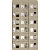 Assembled Lockerettes Clean Line Perforated Economy Lockers, 6 -tier, Bank of 3, 18" x 72" x 12", Steel Moffatt Supply & Specialties
