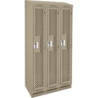 Clean Line Lockers, Bank of 3, 36" x 18" x 82", Steel, Beige, Rivet (Assembled), Perforated Moffatt Supply & Specialties