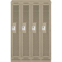 Clean Line Lockers, Bank of 4, 48" x 18" x 82", Steel, Beige, Rivet (Assembled), Perforated Moffatt Supply & Specialties