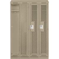 Clean Line Lockers, Bank of 4, 48" x 18" x 82", Steel, Beige, Rivet (Assembled), Perforated Moffatt Supply & Specialties
