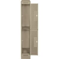 Clean Line Lockers, 2 -tier, 12" x 12" x 82", Steel, Beige, Rivet (Assembled), Perforated Moffatt Supply & Specialties