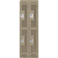 Clean Line Lockers, 2 -tier, Bank of 2, 24" x 12" x 82", Steel, Beige, Rivet (Assembled), Perforated Moffatt Supply & Specialties