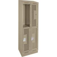 Clean Line Lockers, 2 -tier, Bank of 2, 24" x 12" x 82", Steel, Beige, Rivet (Assembled), Perforated Moffatt Supply & Specialties