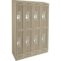 Clean Line Lockers, 2 -tier, Bank of 4, 48" x 12" x 82", Steel, Beige, Rivet (Assembled), Perforated Moffatt Supply & Specialties