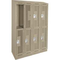 Clean Line Lockers, 2 -tier, Bank of 4, 48" x 12" x 82", Steel, Beige, Rivet (Assembled), Perforated Moffatt Supply & Specialties