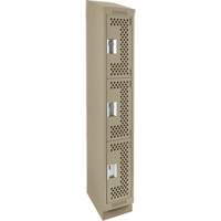 Clean Line Lockers, 3 -tier, 12" x 18" x 82", Steel, Beige, Rivet (Assembled), Perforated Moffatt Supply & Specialties