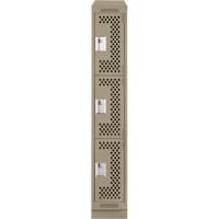 Clean Line Lockers, 3 -tier, 12" x 18" x 82", Steel, Beige, Rivet (Assembled), Perforated Moffatt Supply & Specialties