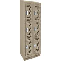 Clean Line Lockers, 3 -tier, Bank of 2, 24" x 18" x 82", Steel, Beige, Rivet (Assembled), Perforated Moffatt Supply & Specialties