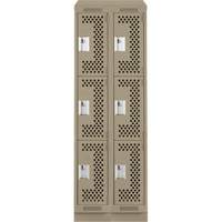 Clean Line Lockers, 3 -tier, Bank of 2, 24" x 18" x 82", Steel, Beige, Rivet (Assembled), Perforated Moffatt Supply & Specialties