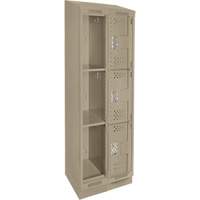 Clean Line Lockers, 3 -tier, Bank of 2, 24" x 18" x 82", Steel, Beige, Rivet (Assembled), Perforated Moffatt Supply & Specialties