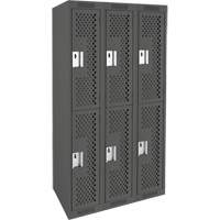 Clean Line Lockers, 2 -tier, Bank of 3, 36" x 12" x 72", Steel, Charcoal, Rivet (Assembled), Perforated Moffatt Supply & Specialties