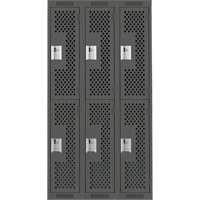 Clean Line Lockers, 2 -tier, Bank of 3, 36" x 12" x 72", Steel, Charcoal, Rivet (Assembled), Perforated Moffatt Supply & Specialties