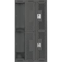 Clean Line Lockers, 2 -tier, Bank of 3, 36" x 12" x 72", Steel, Charcoal, Rivet (Assembled), Perforated Moffatt Supply & Specialties
