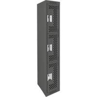 Clean Line Lockers, 3 -tier, 12" x 12" x 72", Steel, Charcoal, Rivet (Assembled), Perforated Moffatt Supply & Specialties