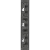 Clean Line Lockers, 3 -tier, 12" x 12" x 72", Steel, Charcoal, Rivet (Assembled), Perforated Moffatt Supply & Specialties