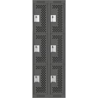 Clean Line Lockers, 3 -tier, Bank of 2, 24" x 12" x 72", Steel, Charcoal, Rivet (Assembled), Perforated Moffatt Supply & Specialties