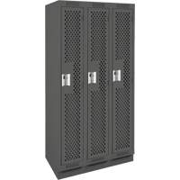 Clean Line Lockers, Bank of 3, 36" x 15" x 76", Steel, Charcoal, Rivet (Assembled), Perforated Moffatt Supply & Specialties